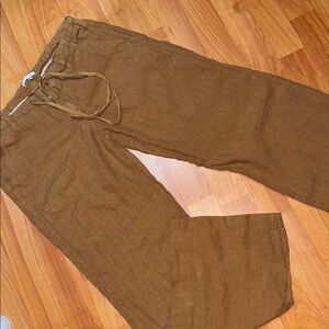 Vince. Women’s casual straight wide leg tan 100% linen tie front pants small